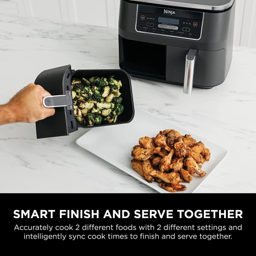 Ninja Foodi 6-In-1 8-Qt. 2-Basket Air Fryer Dualzone Technology, Match Cook & Smart Finish to Roast, Broil, Dehydrate, Slate Grey (DZ201C) Canadian