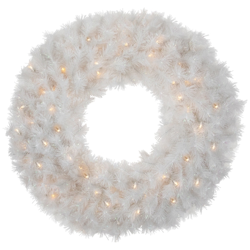 Pre-Lit White Alaskan Pine Artificial Christmas Wreath, 36-Inch, Warm White LED Lights