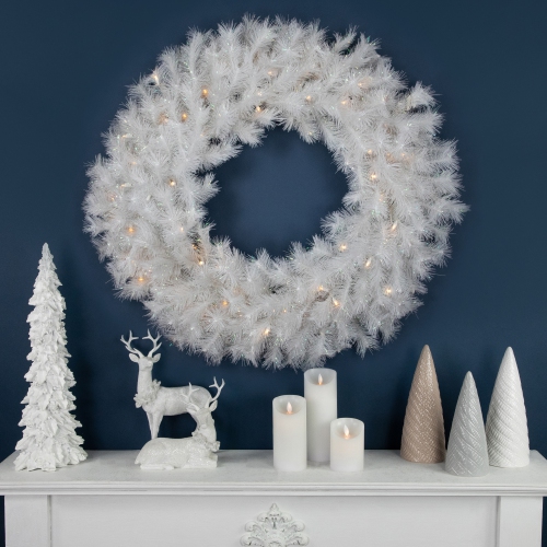 Pre-Lit White Alaskan Pine Artificial Christmas Wreath - 36" - Warm White LED Lights