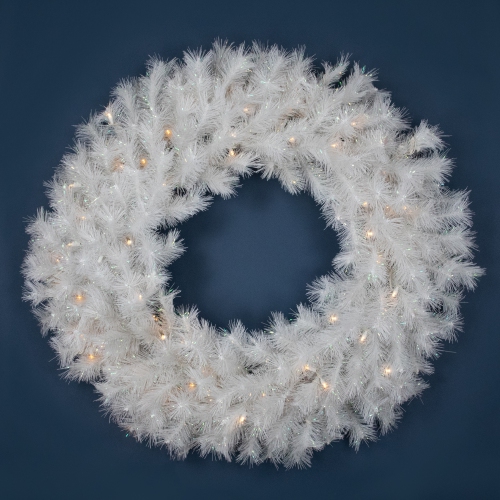 Pre-Lit White Alaskan Pine Artificial Christmas Wreath - 36" - Warm White LED Lights