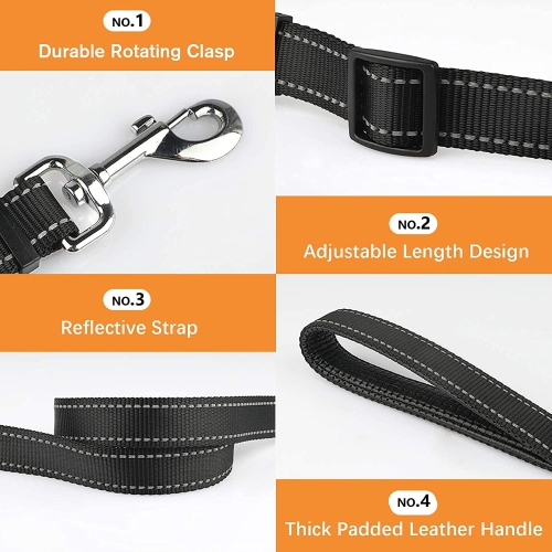 Dog Leash Pull Belt with Padded Handle, Heavy Duty Long Reflective Nylon Training Walking Leash For Medium, Large Dogs