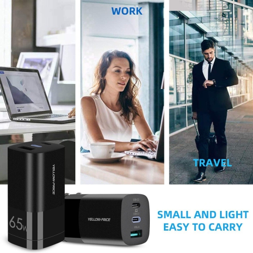 [Powerful GaN Tech] PD3.0 65W USB C Wall Charger Protable for Travel / Business