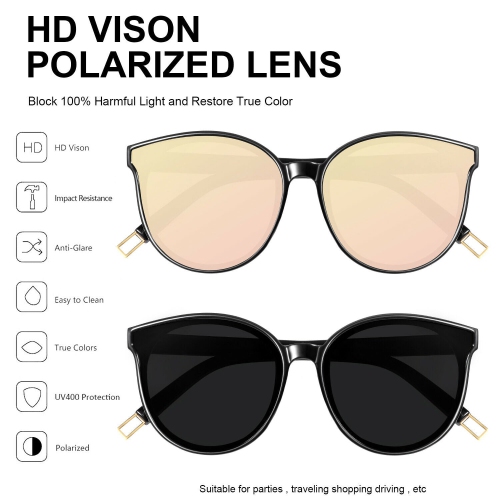 Lunettes de soleil surdimensionnées à oeil de chat polarisé pour femmes légères avec verres à vision HD