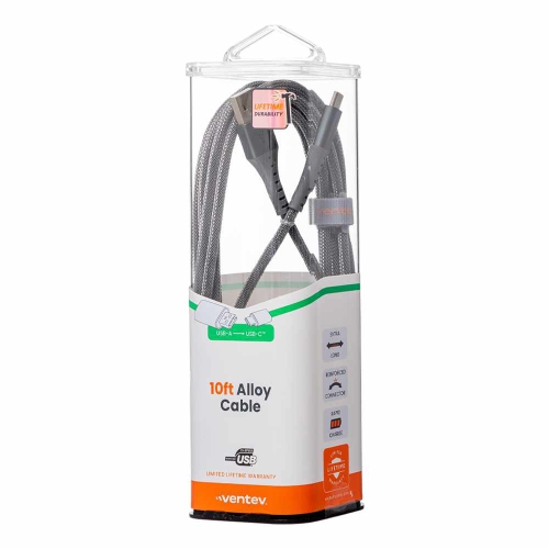 Ventev ChargeSync Alloy USB-C Cable 10ft Steel Charge/Sync Cables AC10STL256519