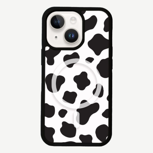 Black Cow Print iPhone 14 Case - MagSafe Enabled