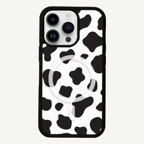 Image 1 of 5.. Black Cow Print iPhone 14 Pro Case - MagSafe Enabled