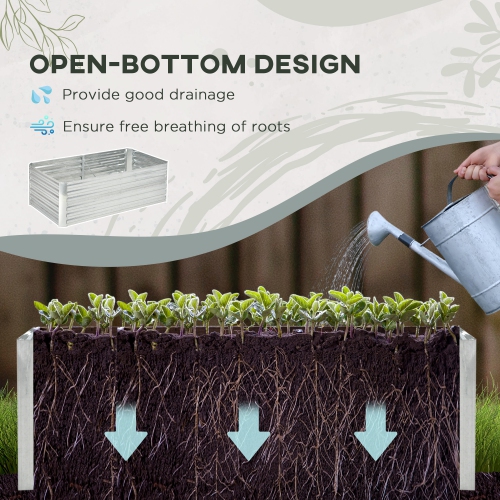Outsunny Raised Garden Bed, 6' x 3' x 2' Galvanized Steel Planters for Outdoor Plants with Multi-reinforced Rods for Vegetables, Flowers and Herbs,