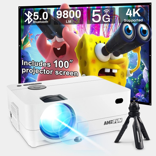 CoolHut Outdoor Movie Projectors Native 1080P 4K Support - AMZFUN-H3 Portable Projector with WiFi and Bluetooth