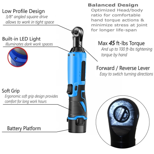 Cordless Electric Ratchet Wrench Set, 3/8"" 12V Power Ratchet Tool Kit with 2 Packs 2000mAh Lithium-Ion Battery and Charger 1 CHARGER +2 BATTERY USA