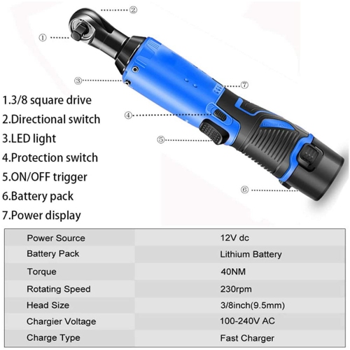 Cordless Electric Ratchet Wrench Set, 3/8"" 12V Power Ratchet Tool Kit with 2 Packs 2000mAh Lithium-Ion Battery and Charger 1 CHARGER +2 BATTERY USA