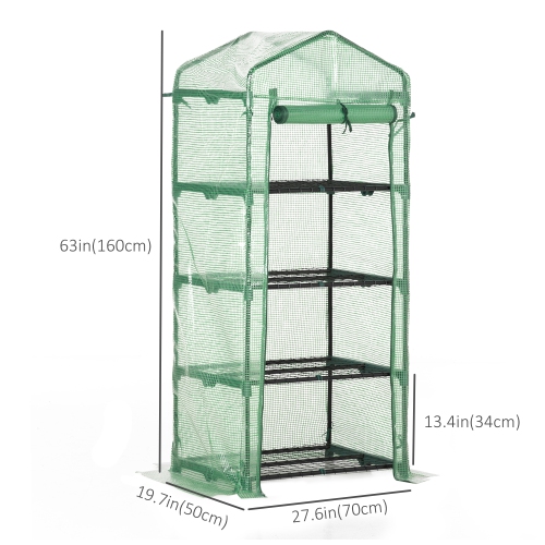 Outsunny 28" x 20" x 63" Portable Greenhouse with 4 Tier Shelves Outdoor Hot House Plant Flower Greenhouse, Steel Frame, PE Cover, Dark Green