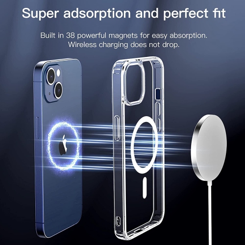 Fitted Hard Shell Case with MagSafe for Apple iPhone 14 Plus Clear Case Silicone MagSafe Charging Back Cover Clear