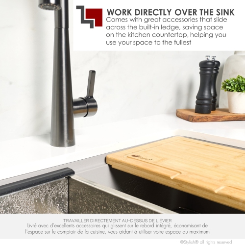 Stylish Farmhouse/Apron Front 30 inch Grey Composite Granite Workstation Single Bowl Kitchen Sink S-830WL