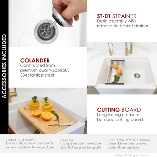 Stylish Farmhouse/Apron Front 30 inch White Composite Granite Workstation Single Bowl Kitchen Sink S-830WH