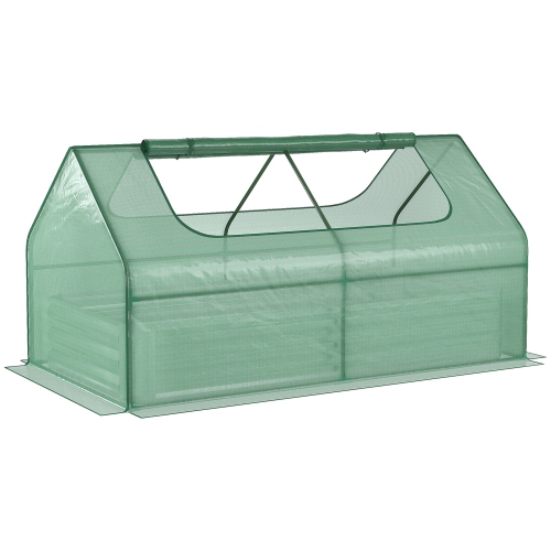 Outsunny Greenhouse with Raised Garden Bed, Steel Outdoor Planter Box with Plastic Cover, Roll Up Window, Dual Use for Flowers, Vegetables and Herbs,