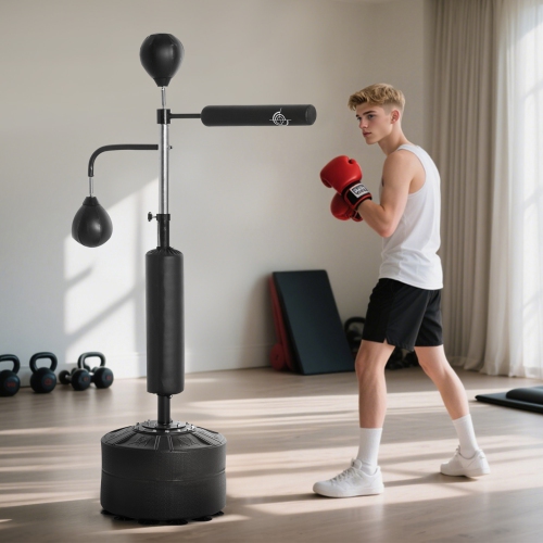 Soozier 4-in-1 Freestanding Punching Bag, Boxing Speed Trainer, Height Adjustable Boxing Bag Strike Bag Set with 2 Speed Balls, 360° Reflex Bar,
