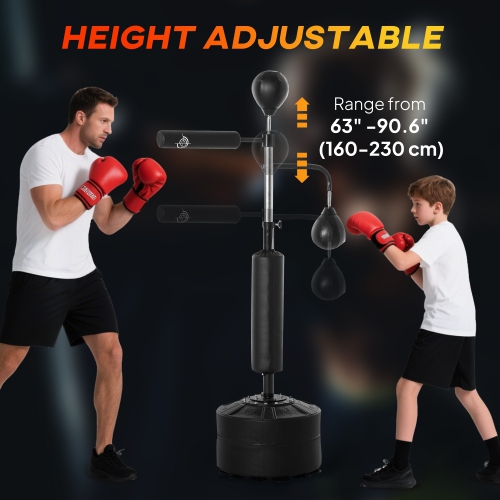 Soozier 4-in-1 Freestanding Punching Bag, Boxing Speed Trainer, Height Adjustable Boxing Bag Strike Bag Set with 2 Speed Balls, 360° Reflex Bar,