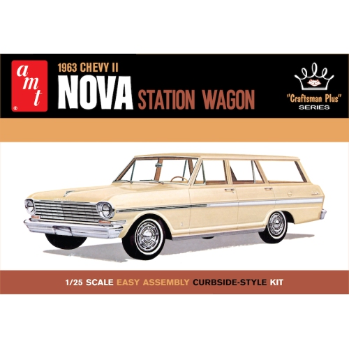 Aluminum Model Toys 1963 Chevy II Nova Station Wagon (AMT1202) 1:25 Scale Car Plastic Model Kit