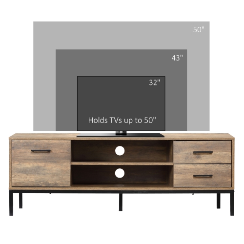 HOMCOM TV Stand for TV up to 50 Inches, TV Cabinet with Door, Open Storage and Drawers, TV Table with Steel Legs, Coffee