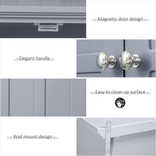HOMCOM Bathroom Wall Cabinet, Medicine Cabinet, Over Toilet Storage Cabinet with Adjustable Shelf and 2 Doors for Hallway, Living Room, Gray