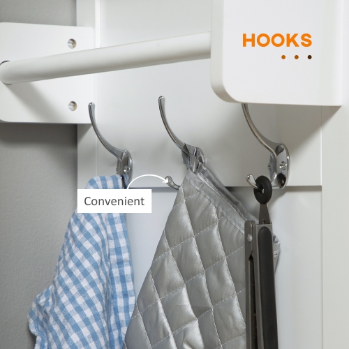 HOMCOM Rolling Kitchen Island with Storage, Kitchen Cart with Rubber Wood Top, Adjustable Shelf, Towel Rack, Hooks and Storage Drawers, White