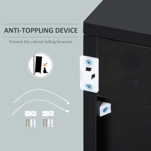 HOMCOM High Gloss Buffet Sideboard with 2 Drawers, 2 Doors and Adjustable Shelves, Kitchen Storage Cabinet with Push Open Design, Grey and Black