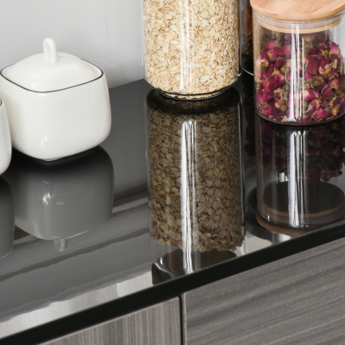 HOMCOM High Gloss Buffet Sideboard with 2 Drawers, 2 Doors and Adjustable Shelves, Kitchen Storage Cabinet with Push Open Design, Grey and Black