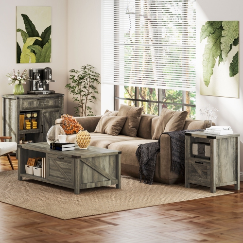 Table d'appoint avec rangement de HOMCOM, table de bout avec tiroir, tablette ouverte et panneau de style grange, table de chevet pour salon, chambre