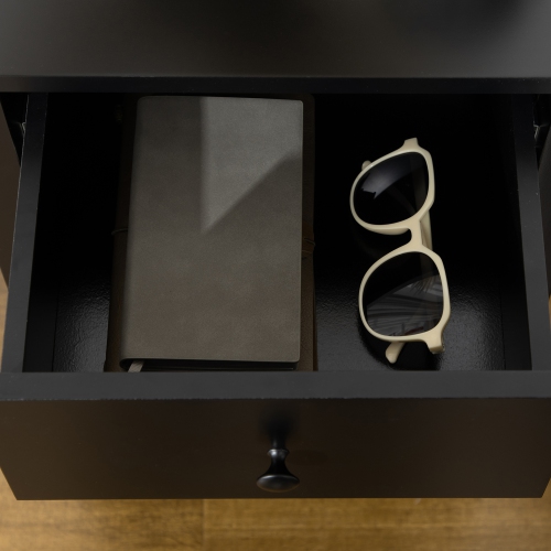 HOMCOM Side Table Set of 2, End Tables with Drawer and Bottom Shelf, 2-tier Nightstand for Bedroom, Living Room, Black