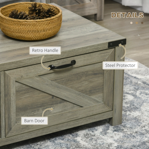 HOMCOM – Table basse Farmhouse avec tiroir et tablette de rangement, table centrale rustique pour le salon, salle de réunion, gris