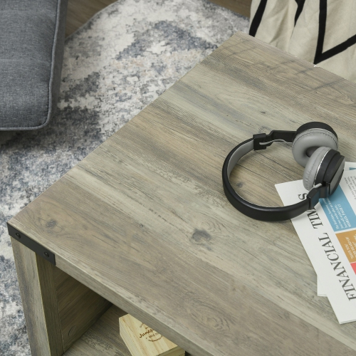 HOMCOM – Table basse Farmhouse avec tiroir et tablette de rangement, table centrale rustique pour le salon, salle de réunion, gris