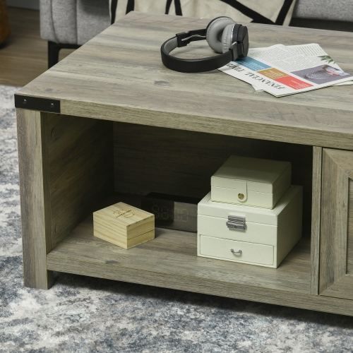 HOMCOM – Table basse Farmhouse avec tiroir et tablette de rangement, table centrale rustique pour le salon, salle de réunion, gris