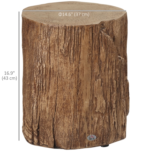 HOMCOM Concrete Finish Side Table, Lightweight Accent Table, 17" Patio Tree Stump End Table with 4 Adjustable Feet for Indoor, Outdoor, Natural Brown
