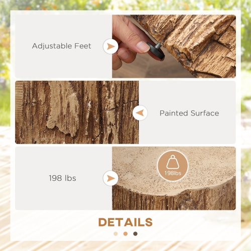 HOMCOM Concrete Finish Side Table, Lightweight Accent Table, 17" Patio Tree Stump End Table with 4 Adjustable Feet for Indoor, Outdoor, Natural Brown