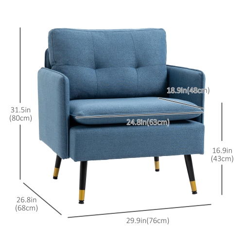 HOMCOM Modern Accent Chair, Upholstered Fabric Armchair with Wide Lounge Seat, Steel Legs, Soft Back, Button Tufted Living Room Chair for Reading,