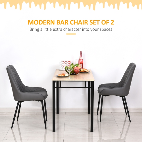 HOMCOM Modern Dining Chairs Set of 2, PU Leather Upholstered Kitchen Chairs with Diamond Tufting and Steel Legs for Dining Room, Living Room,