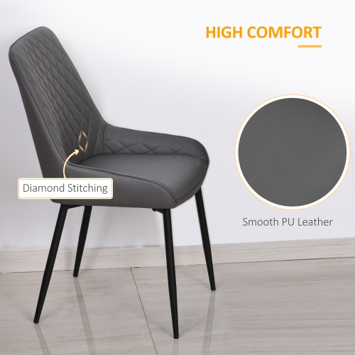 HOMCOM Modern Dining Chairs Set of 2, PU Leather Upholstered Kitchen Chairs with Diamond Tufting and Steel Legs for Dining Room, Living Room,