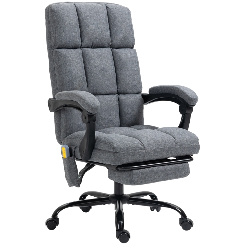 Vinsetto – Chaise de bureau à dossier haut Vibration, fauteuil inclinable avec port USB, télécommande, pochette latérale et repose-pieds, gris foncé