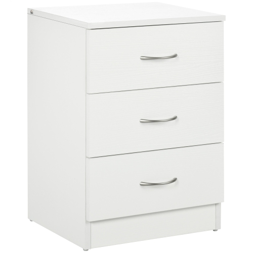 HOMCOM Bedside Table with 3 Drawers, Modern Wood Nightstand, Side Table with Anti-tipping Design for Bedroom, White