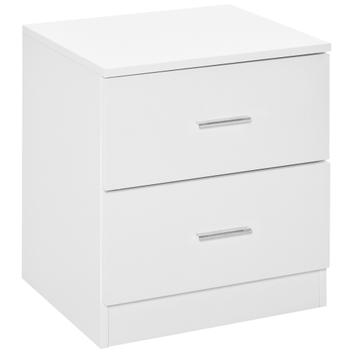 HOMCOM Bedside Table with 2 Drawers, Modern Nightstand, Cabinet Drawer Side Storage Unit for Bedroom, White