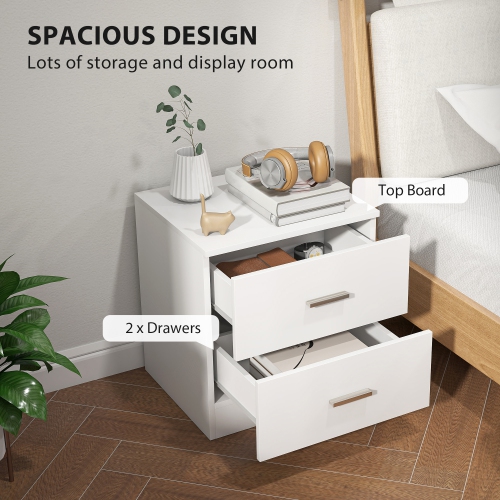 HOMCOM Bedside Table with 2 Drawers, Modern Nightstand, Cabinet Drawer Side Storage Unit for Bedroom, White