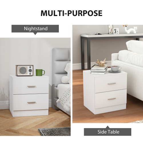 HOMCOM Bedside Table with 2 Drawers, Modern Nightstand, Cabinet Drawer Side Storage Unit for Bedroom, White