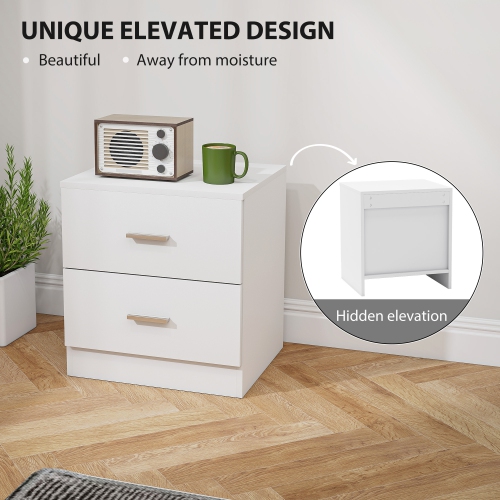 HOMCOM Bedside Table with 2 Drawers, Modern Nightstand, Cabinet Drawer Side Storage Unit for Bedroom, White