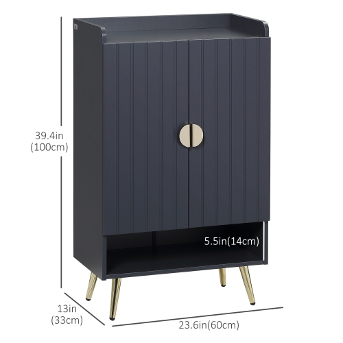 HOMCOM Narrow Shoe Cabinet for Entryway, Shoe Storage Cabinet with 2 Doors, Adjustable Shelves, Open Compartment and Steel Legs for Hallway, Living