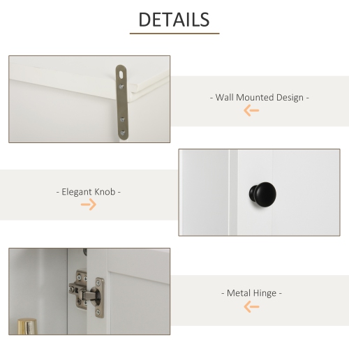 HOMCOM Modern Bathroom Wall Cabinet, Wall Mounted Medicine Cabinet with 3 Open Shelves and Storage Cupboard for Laundry Room Kitchen, White