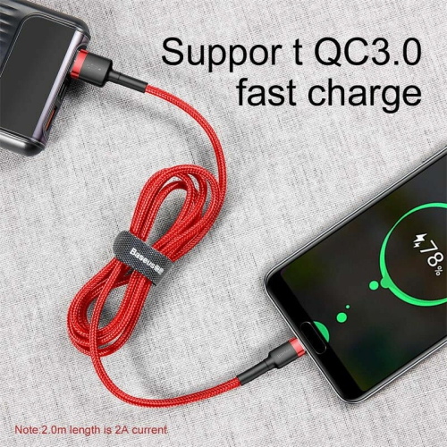 Câble USB-C à recharge rapide de 2M m de Baseus pour Samsung Galaxy S21 S10 S9 S8 S20 plus/Ultra A22 A40 A52 A70, LG V20 S série A Note Tab LG HTC