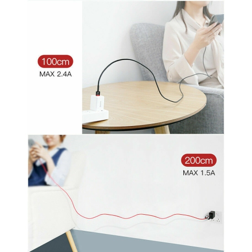 Câble USB-C à recharge rapide de 2M m de Baseus pour Samsung Galaxy S21 S10 S9 S8 S20 plus/Ultra A22 A40 A52 A70, LG V20 S série A Note Tab LG HTC