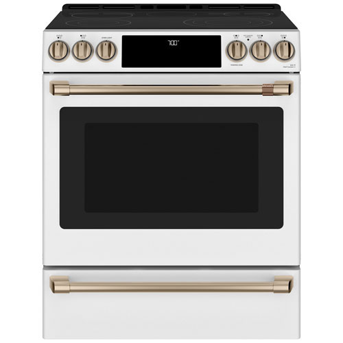 Open Box - Café 30" 5-Element Slide-In Smooth Top Electric Range (CCES700P4MW2) -White -Perfect Condition