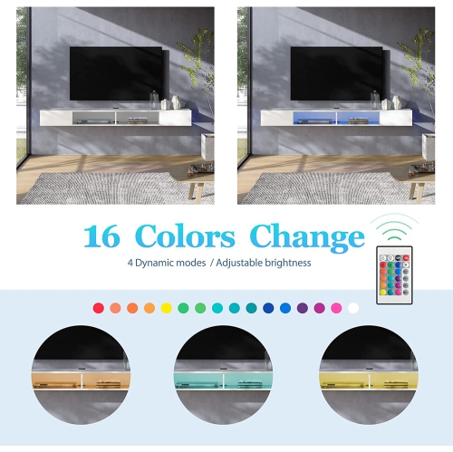 WAMPAT TV Stand with LED Lights for 65/70/75 Inch TVs, Entertainment Center Media Console, Wall Mounted Shelf Under TV Cabinet with Storage for