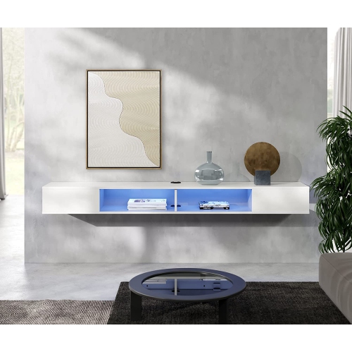 WAMPAT TV Stand with LED Lights for 65/70/75 Inch TVs, Entertainment Center Media Console, Wall Mounted Shelf Under TV Cabinet with Storage for